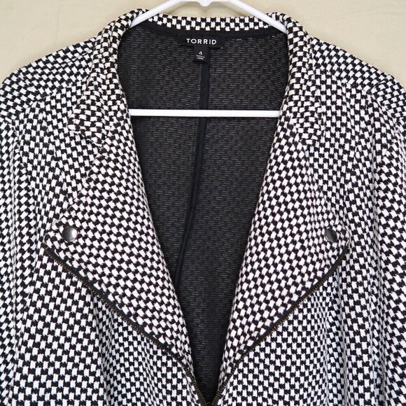 Torrid Zip Up Knit Jacket Black and White Checker 3/4 Ruched Sleeves Women's 4X - Picture 2 of 11